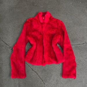 Vintage Red Rabbit Fur Cropper Jacket